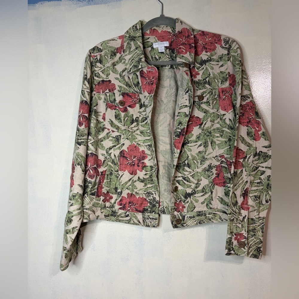 Charter club 100% linen jacket coat blazer button up tropical vacation size PM